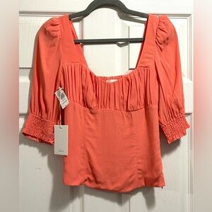 NWT Aritzia Wilfred Pandora Blouse Smocked Side Zip Fresco Pink Size Small NEW